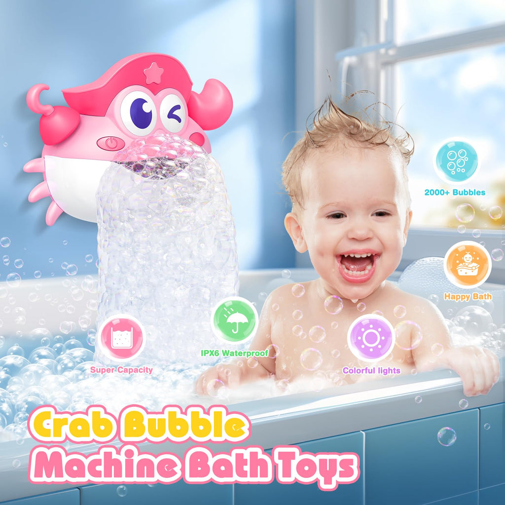 Bath Toys,Crab Baby Bath Toys Light Up Bath Bubble Machine with Colourful RGB Light Great Birthday Gift for Boys and Girls Toddler Toy for Kids Ages 1-3 4-8