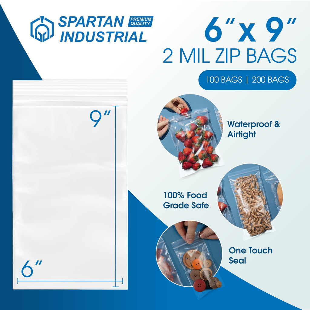 6” X 9” (1000 Count) 2 Mil Clear Reclosable Zip Plastic Poly Bags