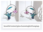 Lolitarcrafts Stained Glass Hummingbird Window Hangings with Flowers, Bird Stained Glass Suncatcher for Window Decor Hummingbird Gifts for Mom,Bird Lovers (Blue with Flower A)