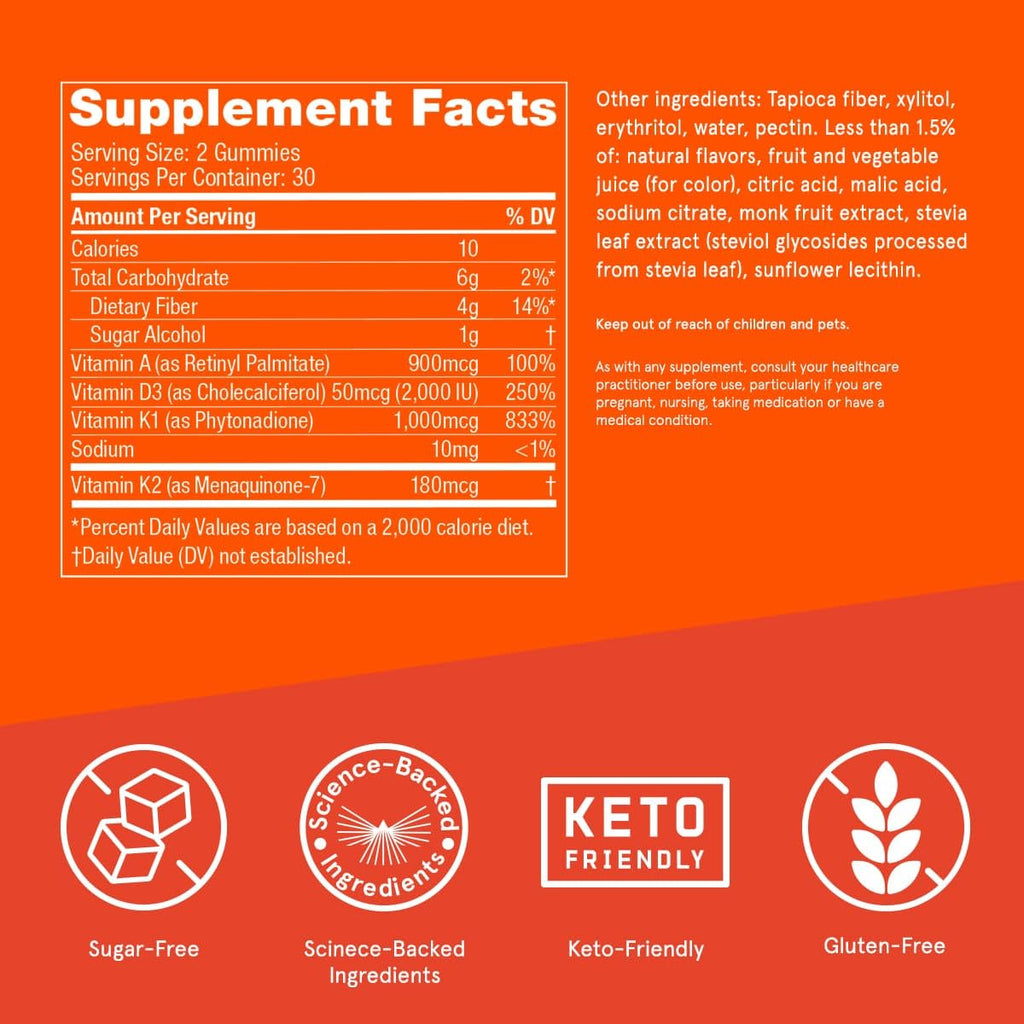 Bulletproof Sugar-Free Orange Strawberry Vitamins A+D+K Gummies, 60 Count, Keto Supplement for Heart, Bone and Immune Support, New and Improved Formula and Texture, Packaging May Vary