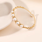 LOOYUUPEE Pearls Bracelets for Women, Natural Freshwater Pearls Bracelets Jewelry Bangle, Lucky Jewelry for Mom Lover Her Diameter 1.96 ins Adjustable (14K Gold Plated)
