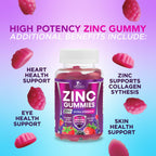 Zinc Gummies 50mg Per Serving - Immune Skin & Bone Support Health Gummy - Premium Antioxidant Chewable, High Absorption Vegan, Best Zinc Supplements Vitamin for Adults, Tasty Berry Flavor, 120 Gummies