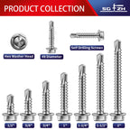 SG TZH #8 x 1/2" Self Drilling Screws (1212Pcs) 4lbs Hex Washer Head 410 Stainless Steel Self Tapping Screws for Metal Sheet Metal Screws with Hex Socket Included