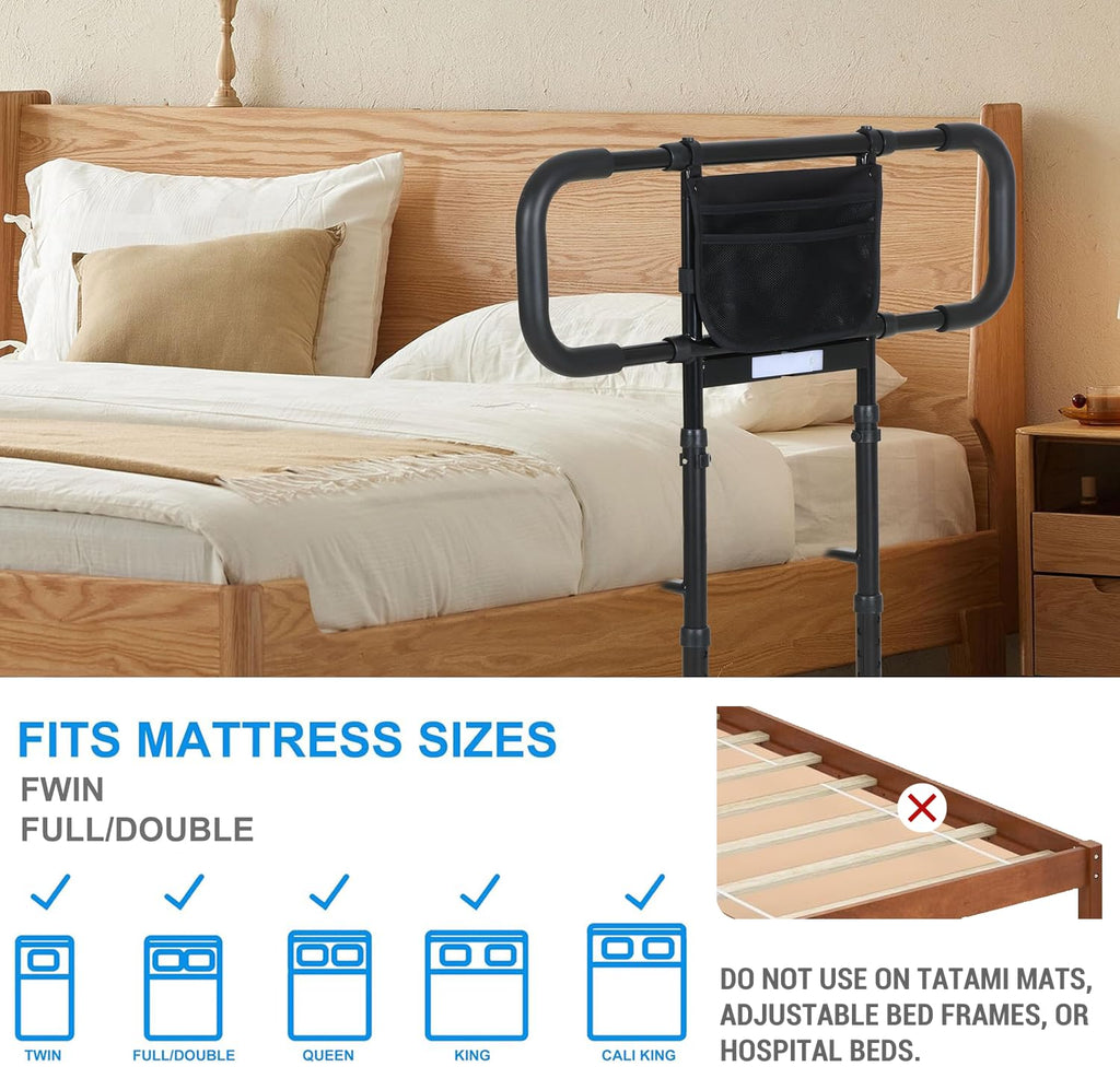 Bed Rails for Elderly Adults Safety, Elderly Assistance Products, Bed Rails for Seniors with Non-Slip Handles, Motion Sensor Light Fits King, Queen, Full, Twin (Compatible with Bed Frames 13.2"-19.7")