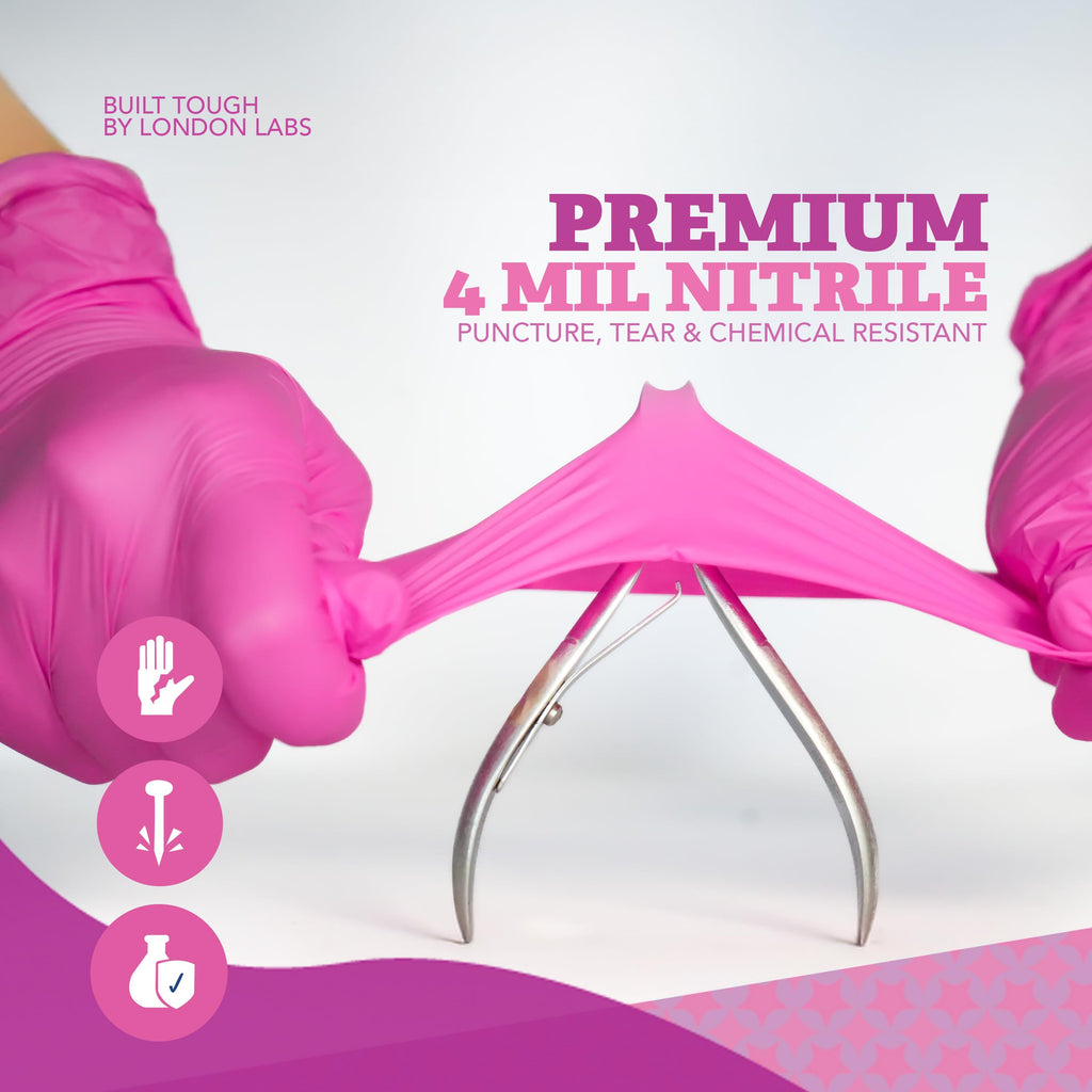 London Labs 4 Mil – Fuchsia Pink Nitrile Gloves–Disposable Latex Free & Powder Free–Chemical Resistant, Pink Rubber Gloves –Esthetician, Nail Supplies, Cleaning, Cooking,Tattoo |Bulk Case of (1000 ct)