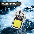 SUPRUS Waterproof 3 Modes of Flashlight Windproof Lighter Dual Arc Electric Rechargeable Dual Arc Plasma Lighter with Survival Emergency Whistle and Lanyard (Black, 2Packs)