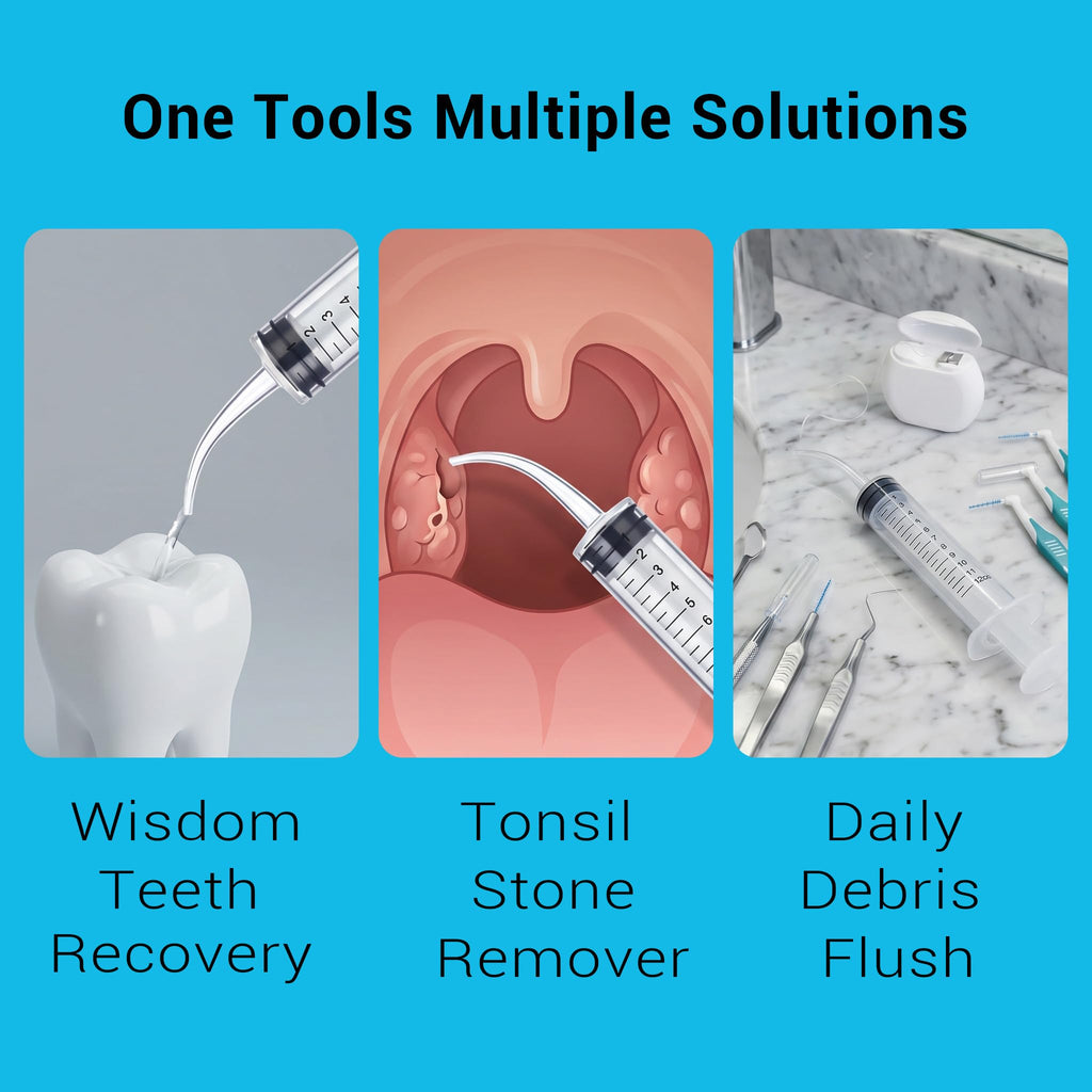Wisdom Teeth Syringe, 5 Pack Irrigation Dental Syringes with Measure Scale & Curved Tip for Dental Care Liquid Oral Tonsil Stone