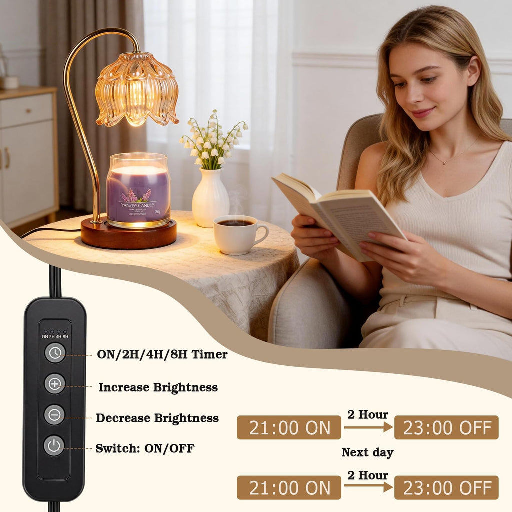 Funistree Flower Candle Warmer Lamp with Timer, Dimmable Candle Lamp Warmer, Christmas Birthday Gifts for Women Mom Her, Housewarming Home Decor, Lotus Wax Warmer for Yankee Candles - Lily Amber