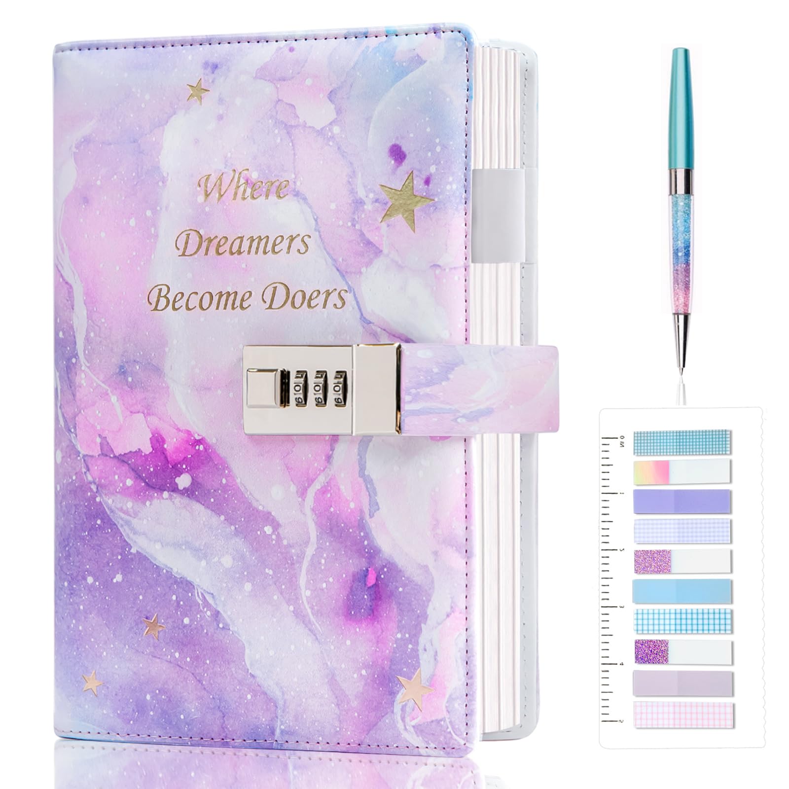 Kutoda Diary with Lock, 192 Pages College Ruled Journal with lock, A5 Secret Lock Journal with Pen and Color Notes for Girls Ages 8-12, Birthday Gifts for Girls, Purple