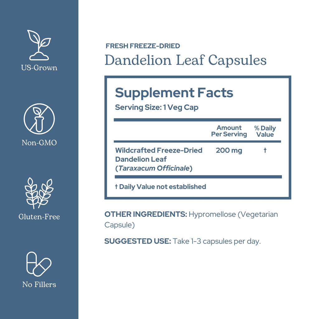 Eclectic Herb - Organic Freeze-Dried Dandelion Leaf Capsules | Supports Cleansing, Digestive Function & Heart Health | Natural Herbal Supplement | US-Grown, Vegan, Non-GMO (90 CT | 200 mg)