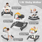 RefoereBabe Baby Walker with Wheels, 5 in 1 Baby Walkers for Boys Girls 6-12 Months, Foldable Walker Baby with Bouncer & Feeding Tray, Music, Adjustable Heights