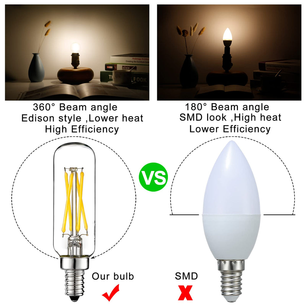 LiteHistory T6 T25 E12 Candelabra Bulb 60 watt,Dimmable,Neutral White 4000K