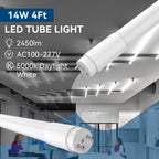 10Pack T8 LED Bulbs 4 Foot, 4FT T8 Fluorescent Replacement, Type A+B,14W 2450LM 4000K Neutral White, Plug & Play or Ballast Bypass, G13, T8 T10 T12 LED Replacement, Frosted Cover