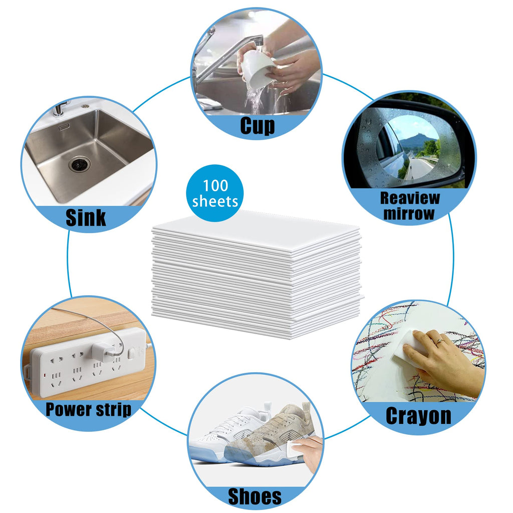 100PCS Eraser Sheets, Magic Cleaning Sponge Reusable, Thin Nano Dish Sponge Cleaner Pads Eraser Wipes for Kitchen Shoe Furniture Bathroom Shower Sink Hard-to-Reach Places
