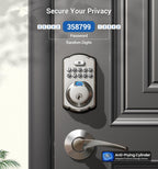 Veise Fingerprint Door Lock with 2 Lever Handles - Keyless Entry Door Lock, Electronic Keypad Deadbolt, Digital Smart Code & Front Handle Sets, Auto-Locking, Easy Installation, Satin Nickel