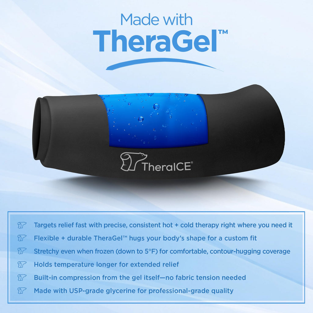 TheraICE Elbow Ice Pack Compression Sleeve for Injuries | Reusable Arm Gel Cold Pack Wrap | Tennis Elbow & Golfers | Calf Tendinitis Pain Relief | Shin Splints | FocusZone Extra Cooling | Women & Men