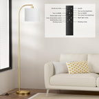 Ambimall Arc Floor Lamp with Remote and Stepless Dimmable Bulb, Colors Temperature & Brightness Adjustable, Floor Lamps for Living Room（White Shade & Gold Pole）