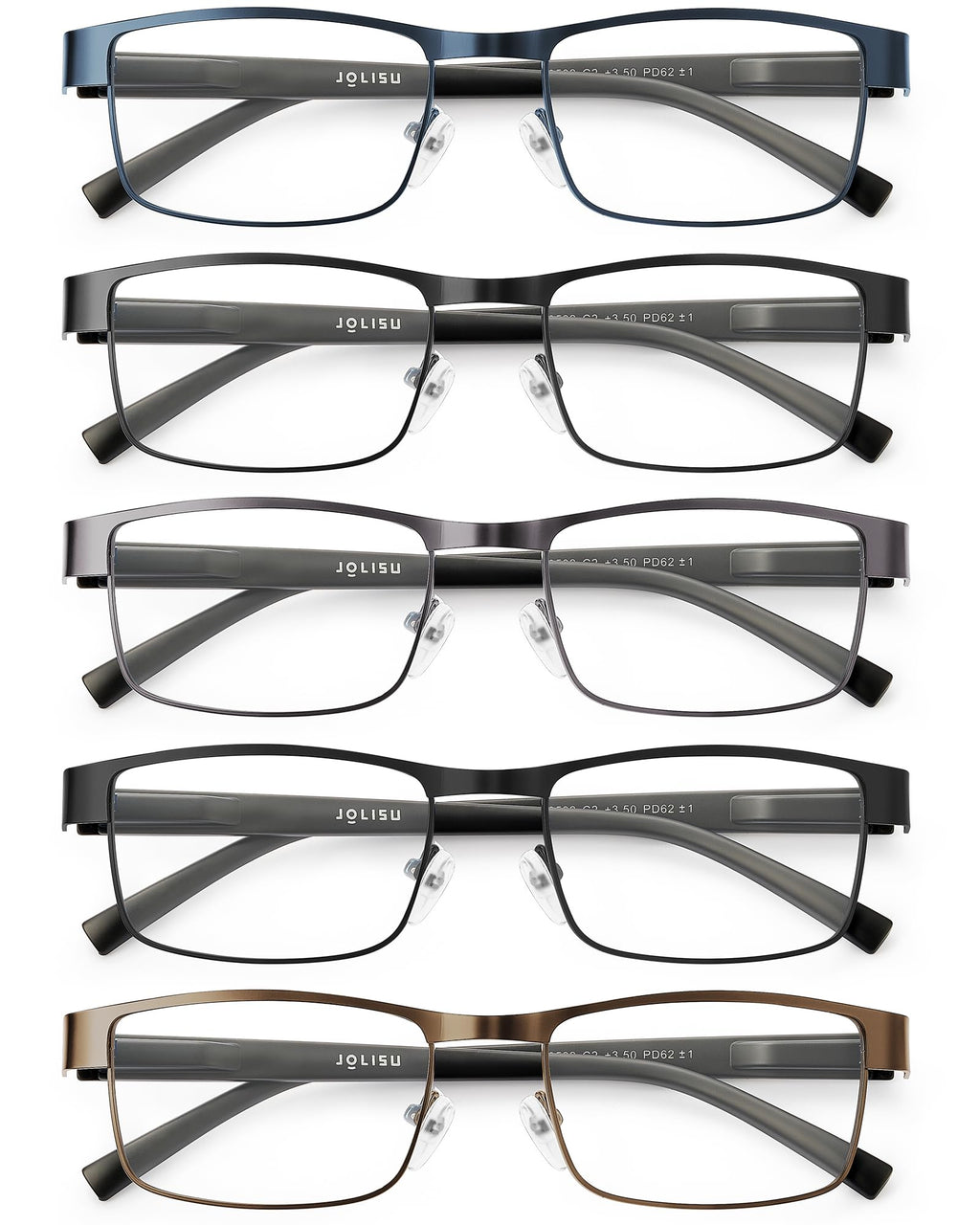 JOLISU 5PCS Reading Glasses Men - Blue Light Blocking Computer Metal Thin Frame Readers For Mens/Women（1.75）