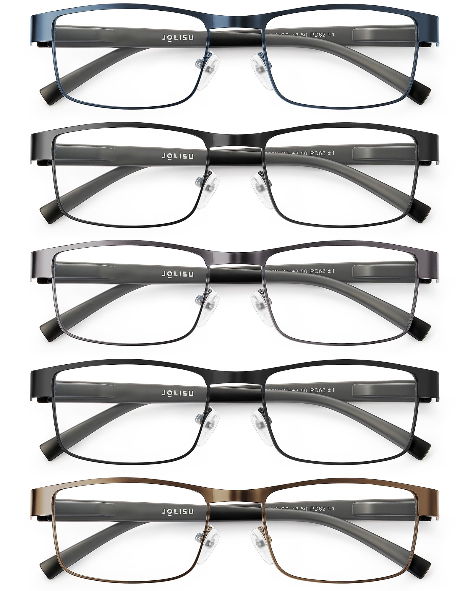 JOLISU 5PCS Reading Glasses Men - Blue Light Blocking Computer Metal Thin Frame Readers For Mens/Women（1.75）