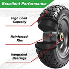 LTNICER 10" Flat Free Replacement Wheels for Gorilla Carts (2-Pack), 4.10/3.50-4 Solid Tires with 5/8" Axle Bore & 2.1" Offset Hub, Heavy Duty No-Flat Wheels for Garden Carts, Hand Trucks & Wagons