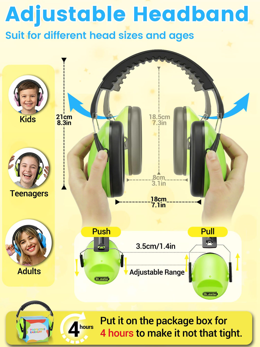 Dr.meter Ear Muffs for Noise Reduction: 27.4SNR Noise Cancelling Headphones for Kids Adults, EM100 Adjustable Hearing Protection Earmuffs for Monster Jam, Autism Sensory, Concerts, Fireworks- 3PACK