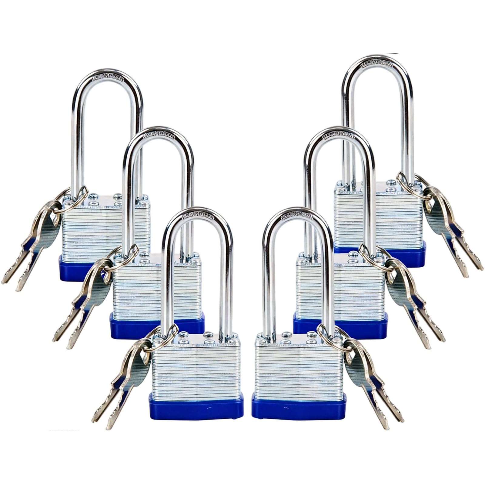 SEPOX® 6 Pcs Pack Keyed-Alike Padlock with Same Key 2Pcs Each Set, Extra Long Shackle, 1-9/16" 40MM Heavy-Duty Laminated Steel Body Rust-Proof, for Outdoor & Indoor Locker,Fence,Gate, Tool-Box, Chain