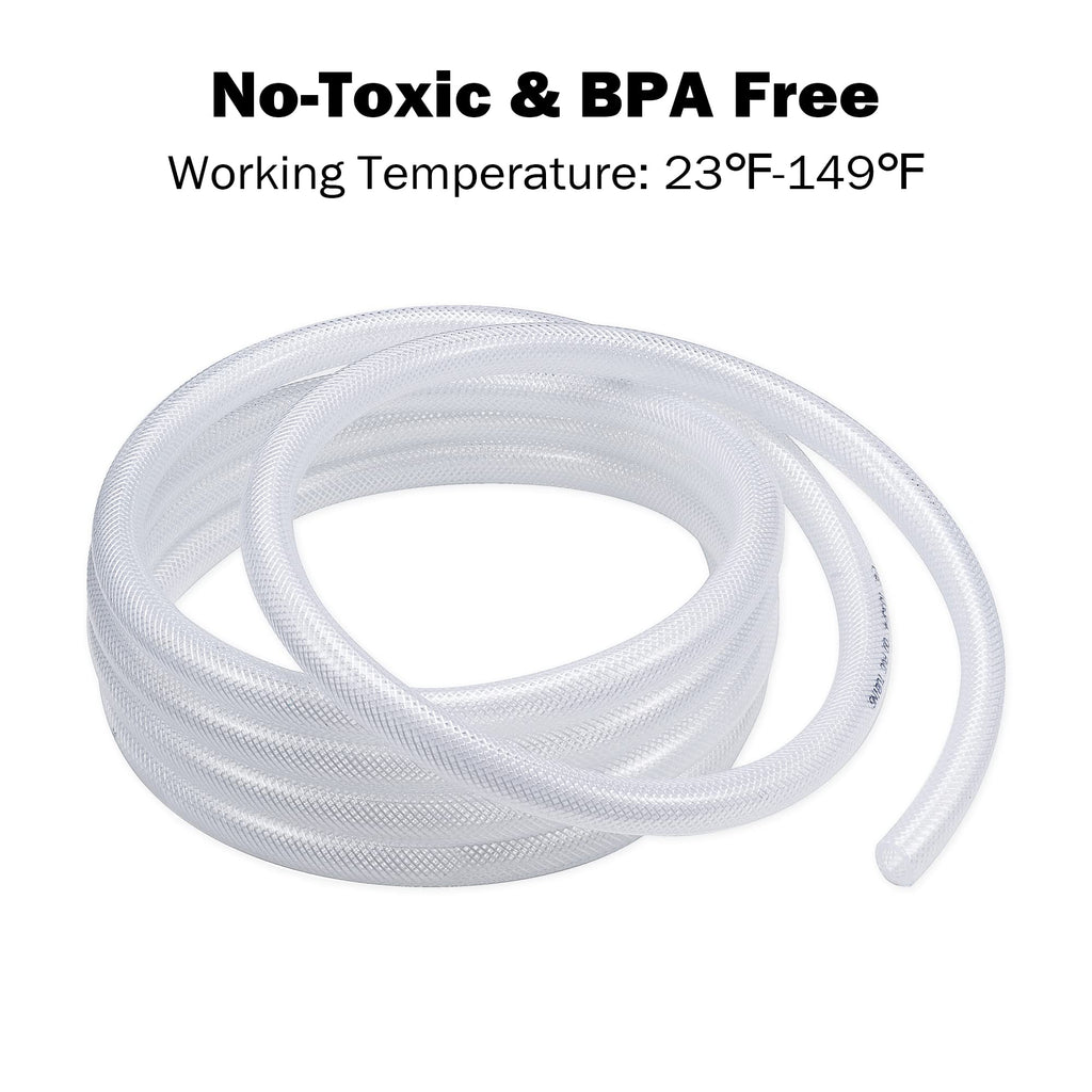 DAVCO 1/2" ID - 10 ft Heavy Duty Braided Clear Plastic Vinyl Tubing, Flexible High Pressure Reinforced PVC Plastic Tube Hose, Non-toxic, BPA Free, with 2 Stainless Clamps