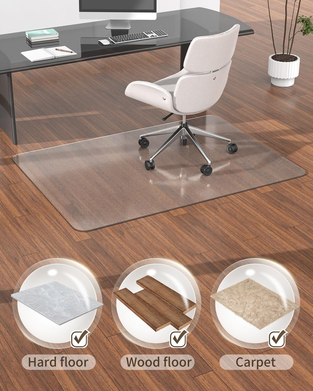 Blvornl Frosted Clear Chair Mat for High Pile Carpet and Hardwood Floor, 32.3"*53" Hard Material Chair Mat, Heavy Duty Computer Chair Mats for Rolling Chairs, Desk Floor Rug for Office and Home