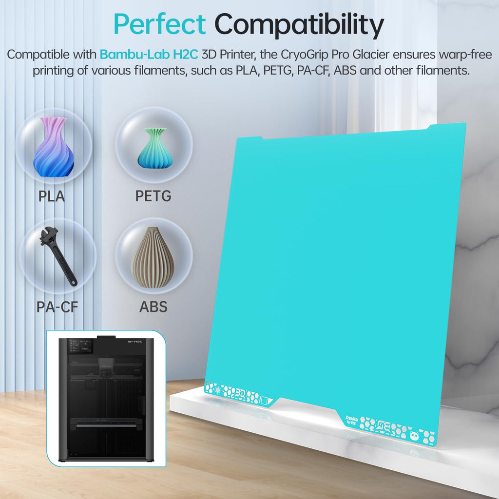 BIQU CryoGrip Pro Glacier Compatible with Bambu-Lab H2C 3D Printer 355x346mm Panda Build Plate Double Sided Upgrade Spring Steel Plate Removable Surface Platform