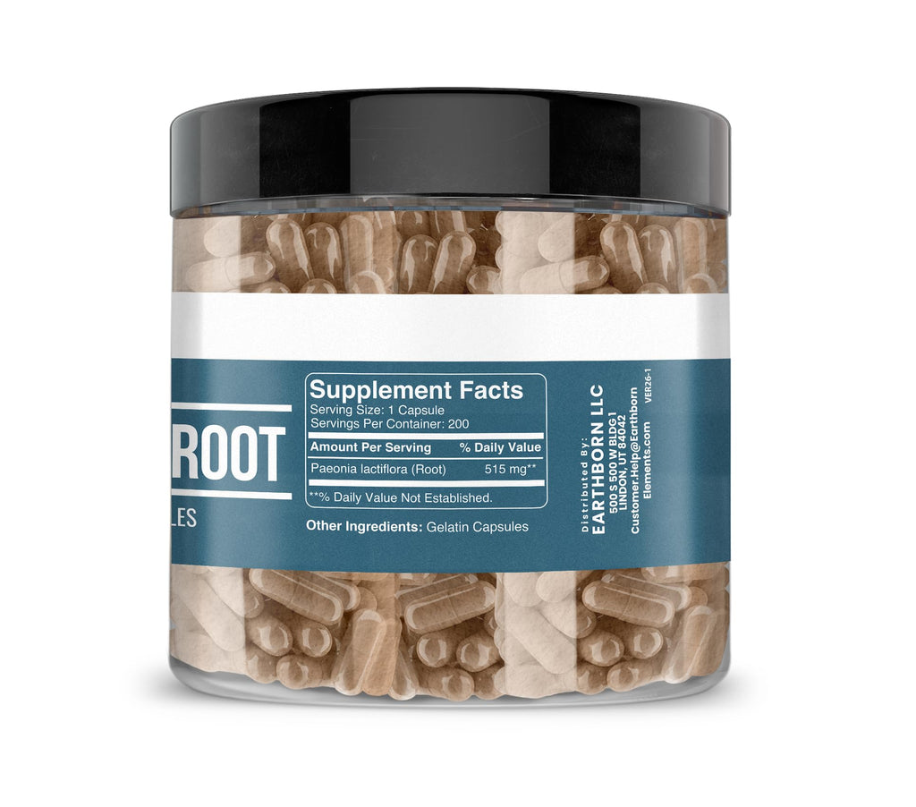 Earthborn Elements White Peony Root 200 Capsules, Pure & Undiluted, No Additives