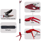 Prunrt Tree Trimmer, 4 Foot Pole Pruner, Long Reach Pruning Shears, Cut and Hold Garden Clippers, Aluminum Lightweight Handle Fruit Picker, Branch Bypass Loppers
