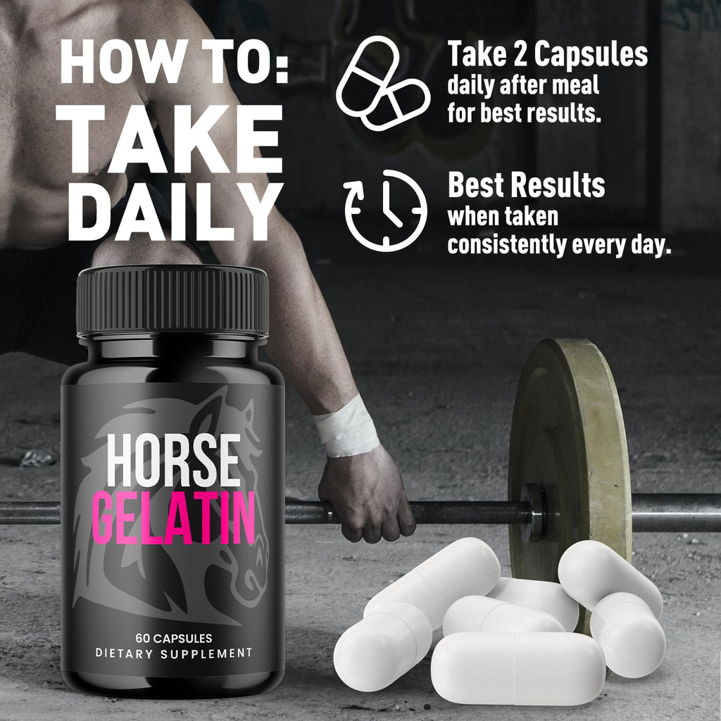 Horse Gelatin Capsules, HorseGelatin Pills for Men with All Natural Ingredients, Advanced Formula Men's Health and Wellness Support Pill, Maximum Strength Multivitamin Supplement (60 Capsules)