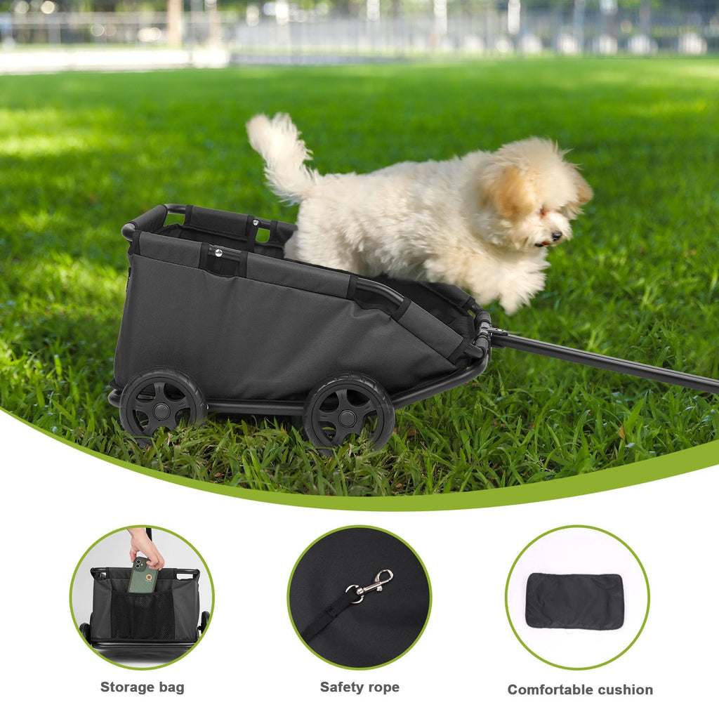 Foldable Pet Wagon with Handle, Pink and Black, Rolling Dog Stroller Cart (Black)