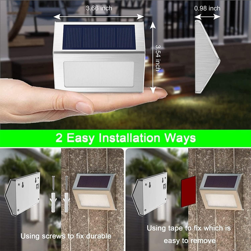 JSOT 16-Pack Solar Deck Lights Outdoor Waterproof, Stainless Steel Cold White LED Fence Lights, Solar Powered Step Lights for Outdoor Stairs, Patio, Railing, Yard, Garden