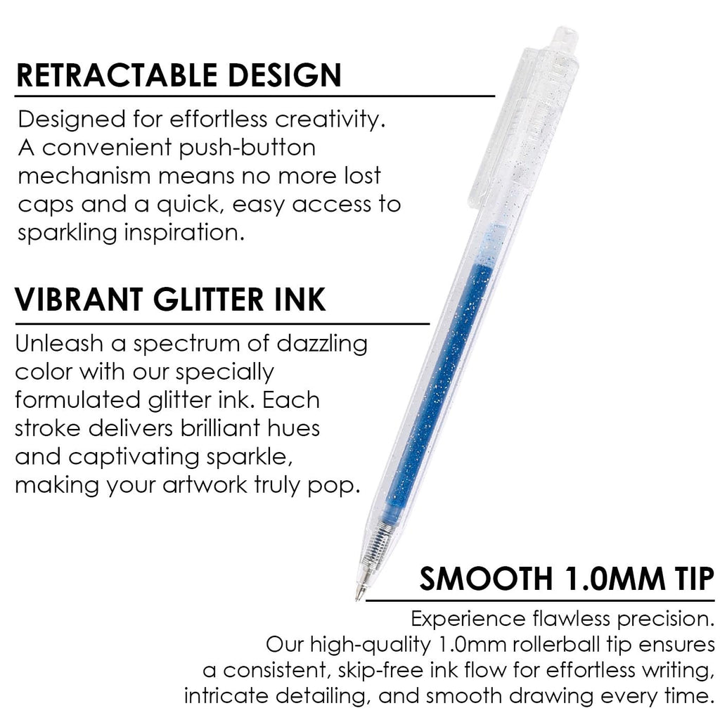 Grabie 18 Color Glitter Gel Pens, Retractable Sparkle Art Pens