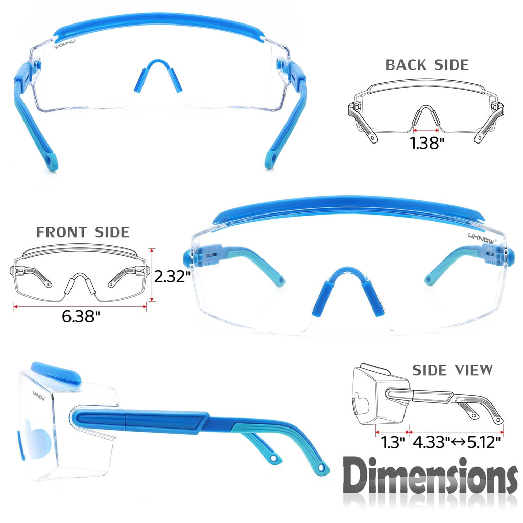 UKNOW Safety Goggles Over Glasses, Anti Fog Safety Glasses with Clear Wraparound Lens, ANSI Z87.1 Protective Eyewear