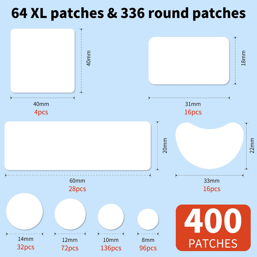 Daolyo Large Pimple Patches for Face, 8 Sizes 400 Counts XL Acne Patches, Big Hydrocolloid Bandages for Body, Chin, Forehead, Chest, Back Zit Breakouts (Strip, Square, Round, Moon)
