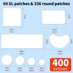 Daolyo Large Pimple Patches for Face, 8 Sizes 400 Counts XL Acne Patches, Big Hydrocolloid Bandages for Body, Chin, Forehead, Chest, Back Zit Breakouts (Strip, Square, Round, Moon)