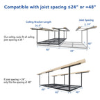 FLEXIMOUNTS 4x8 Overhead Garage Storage Rack, Adjustable Organization System, Heavy-Duty Metal Ceiling Racks, 750lbs Weight Capacity, Black, Classic Series