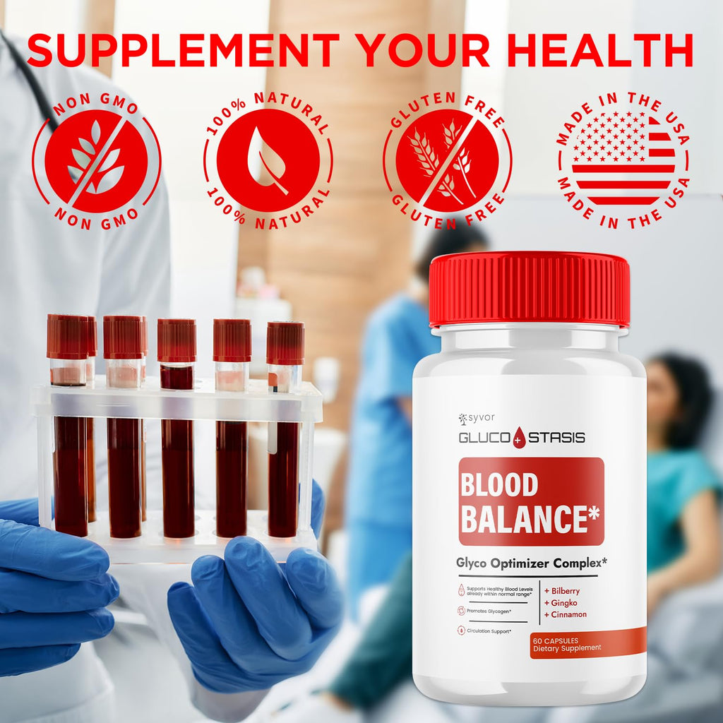 GlucoStasis Capsules, Official Gluco Stasis Blood Health Support Pills with All Natural Ingredients, Advanced Formula Supplement Pills with Max Strength Premium Vitamins for Women & Men (60 Capsules)
