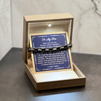 Printed Art Therapy To My Son Bracelet from Mom and Dad, I Love You Gift, Mother & Father Son Bracelet, Sentimental Gifts from Parents, Graduation Gift for Him (Silver/Black)