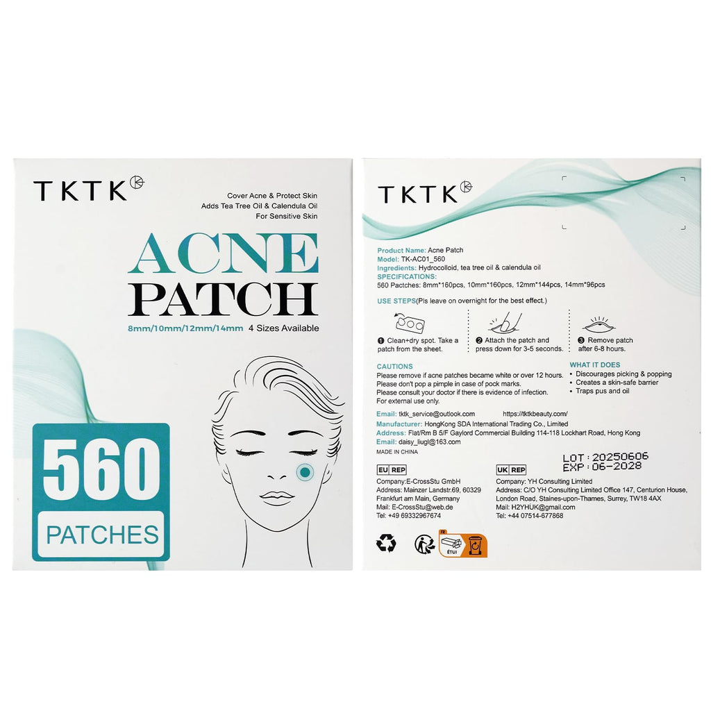 TKTK Pimple Patch Acne Patch, 4 Sizes 560 Patches Acne Absorbing Cover Patch, Hydrocolloid Invisible Acne Patches For Face Zit Patch Acne Dots Tea Tree, Calendula Oil - 4 Pack