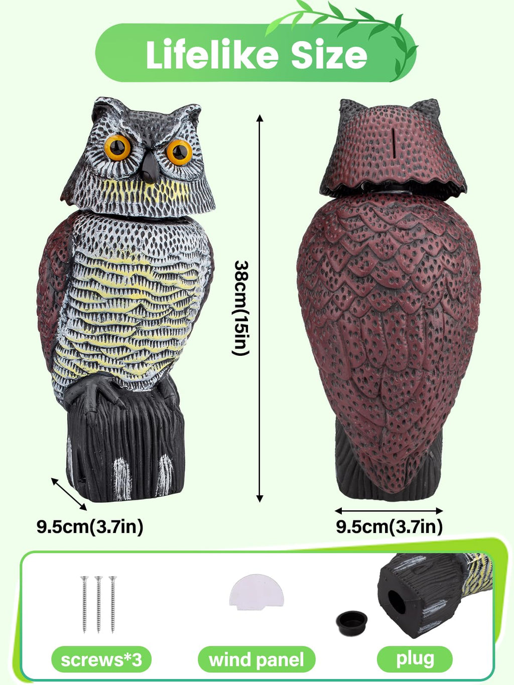Owl Decoys to Scare Birds Squirrels Away, 360 Rotating Head Activated
