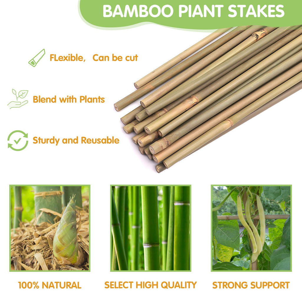 GAGINANG Natural Bamboo Garden Stakes, 4FT Trellis Plant Support 25Pcs