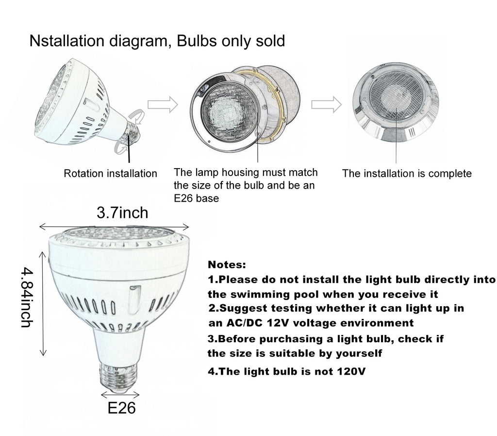QCYYQYT LED Pool Light Bulb 12V 50W 5000LM 6500K Daylight White LED Swimming Pool Light Bulb, Replaces up to 200-800W Traditionnal Bulb for Most Pentair Hayward Light Fixtures（NOT 120V）
