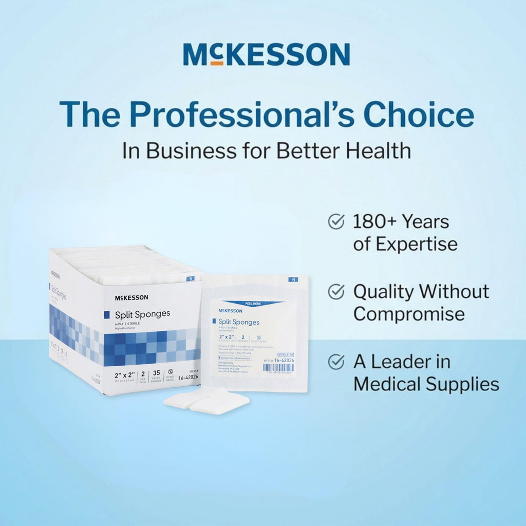 McKesson Split Sponges, 6-Ply Sterile, 2 x 2 in, 2 ct, 2 per Pack