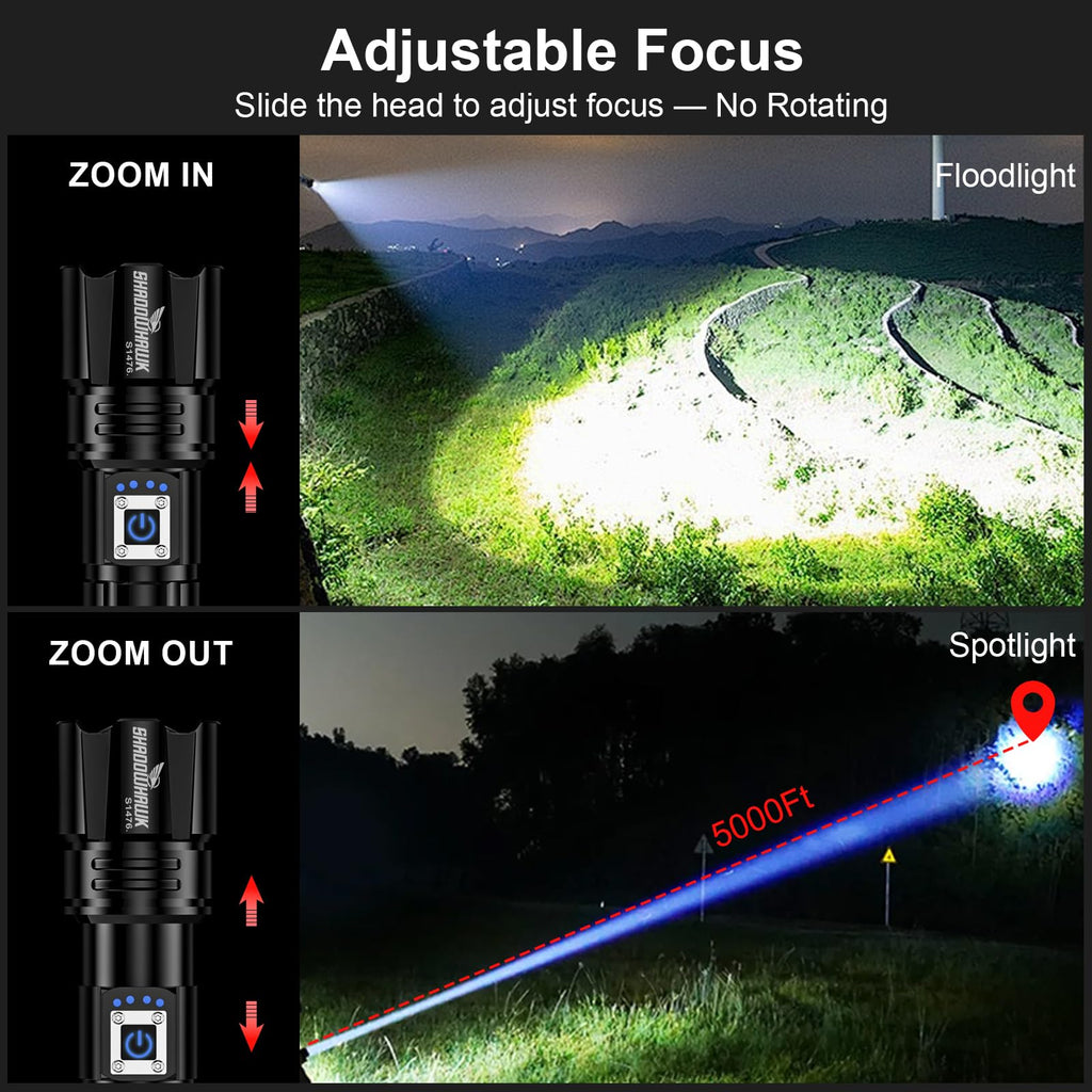 Flashlight 10000 High Lumens Rechargeable - 30W Super Bright LED Flash Light | 5000ft Beam & 12H Long Lasting USB C High Powered Handheld Police Flashlight for Home, Camping, Hiking, Emergency