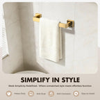 Bathroom Accessory Towel Bar Set: 15 Pieces Gold Bathroom Hardware Square SUS304 Stainless Steel - Wall Mounted Towel Rack&Toilet Paper Holder&Towel Ring and Towel Hook