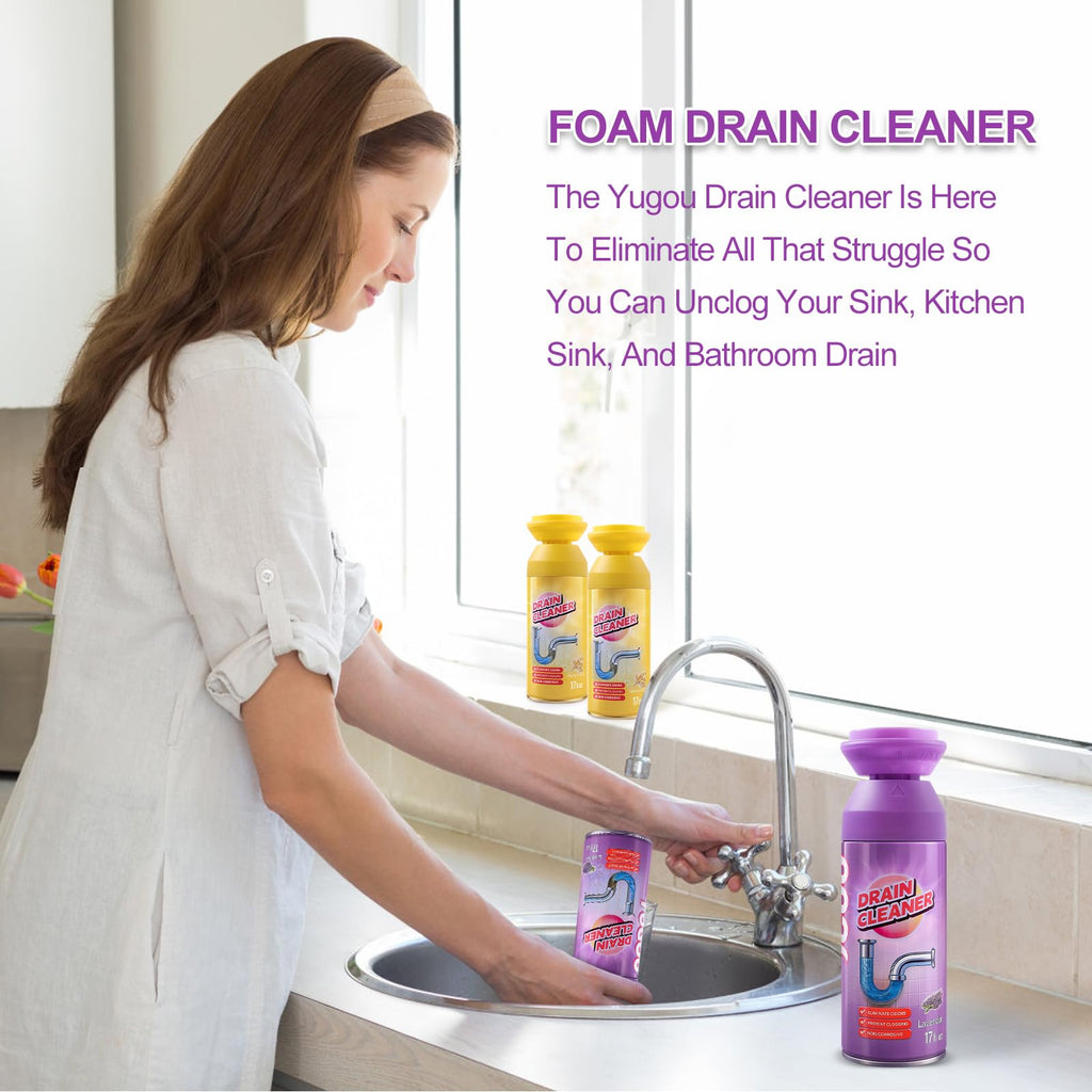 Yugou Foaming Drain Cleaner, Sink Drain Cleaner and Deodorizer for Kitchen Sinks, Shower Drains, Tubs (Lavender, 2pcs)