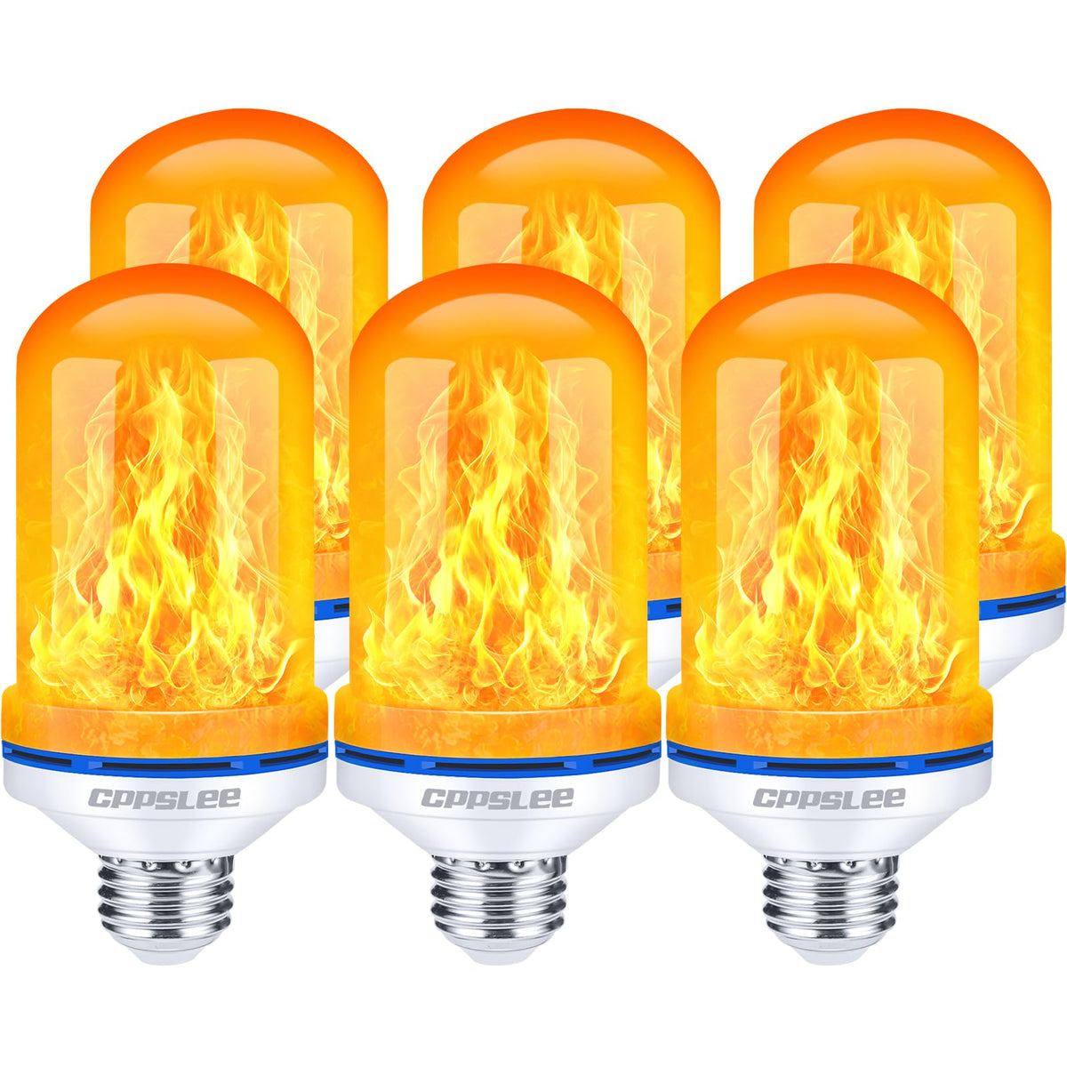 CPPSLEE Upgraded Flame Light Bulbs, 4 Modes Flickering Light Bulbs, E26 Base Fire Flame Bulb for Halloween Decorations Outdoor, Christmas Lights Patio Indoor Home Decor (Yellow, 6 Pack)